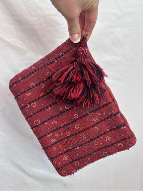 Red Floral Striped Zippered Cotton Bag